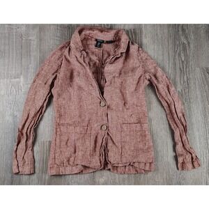 Jones & Co Small Women's Pink/Rose 100% Linen Blazer‎ Long Sleeve Jacket Pockets